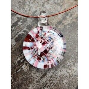 Vintage Unique Blown Glass 2 1/2" Pendant on 18" Red Wire Necklace / Romantic
